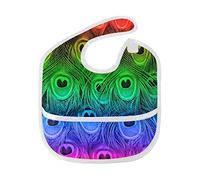 Montoj Bavoir coloré à plumes de paon arc-en-ciel pour bébé fille bave et dentition pour bébé garçon 6-24 mois