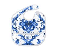 Montoj Bavoir pour bébé fille Motif floral abstrait sans couture Bleu Blanc 6-24 mois