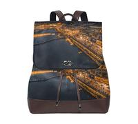 MONTOJ Sac de voyage en cuir Vue nocturne de la ville antique Sac à dos Campus