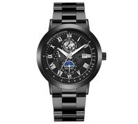 Montre à date universelle pour hommes pour femmes, pour hommes en acier inoxydable avec aiguilles décoratives en forme de globe Montre à quartz Calendrier Montre classique pour couple d’affaires