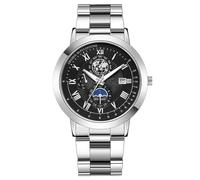 Montre à date universelle pour hommes pour femmes, pour hommes en acier inoxydable avec aiguilles décoratives en forme de globe Montre à quartz Calendrier Montre classique pour couple d’affaires