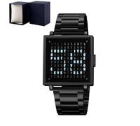 Montre à lettres unique, montre à lettres LED, montre unisexe en acier inoxydable avec affichage LED, une montre qui indique l'heure avec des lettres, montre de sport multifonction carrée, cadeau pour