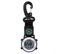Montre à mousqueton d'extérieur à clipser avec aiguilles et boussoles lumineuses pour randonnée, camping, escalade (noir)