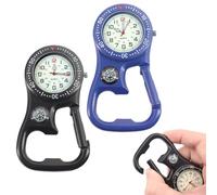Montre à mousqueton, montre d'escalade avec décapsuleur, boussole, double fuseau horaire, aiguilles lumineuses, pour randonnée, camping (noir)