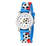 Montre à quartz 3D pour enfants de 12 à 15 ans Motif football, bleu, taille unique