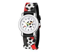 Montre à quartz 3D pour enfants de 12 à 15 ans Motif football, Noir , taille unique