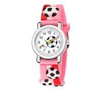 Montre à quartz 3D pour enfants de 12 à 15 ans Motif football, rose, taille unique