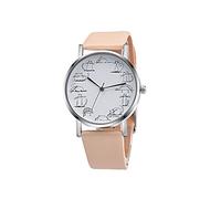 Montre à quartz analogique en alliage pour homme avec bracelet en cuir et chat, beige, taille unique