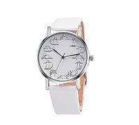 Montre à quartz analogique en alliage pour homme avec bracelet en cuir et chat, blanc, taille unique