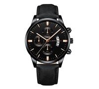 Montre à quartz analogique pour homme avec boîtier en acier inoxydable et cuir, b, taille unique