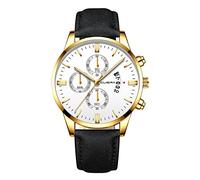 Montre à quartz analogique pour homme avec boîtier en acier inoxydable et cuir, E, taille unique