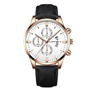 Montre à quartz analogique pour homme avec boîtier en acier inoxydable et cuir, H, taille unique