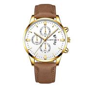 Montre à quartz analogique pour homme avec boîtier en acier inoxydable et cuir sans pile, F, taille unique