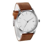 Montre à quartz analogique pour homme avec bracelet rond et bracelet en cuir brillant dans le noir, b, taille unique