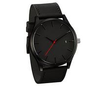 Montre à quartz analogique pour homme avec bracelet rond et bracelet en cuir brillant dans le noir, C, taille unique