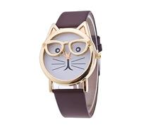 Montre à quartz analogique tendance avec cadran à lunettes et chats pour homme, café, taille unique