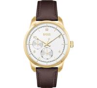 Montre à quartz BOSS multi-cadrans pour hommes Bracelet en cuir brun