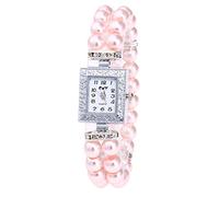 Montre à quartz carrée pour femme avec cordon de perles, rose, taille unique