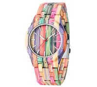 Montre à quartz en bois de bambou coloré pour homme faite à la main, Rose et violet.