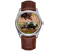 Montre à quartz étanche pour homme avec date et bracelet en cuir marron pour Chevrolet EL Camino, marron, commercial