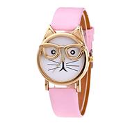 Montre à quartz numérique tendance pour femmes avec cadran à lunettes et chats pour personnes âgées, rose, taille unique