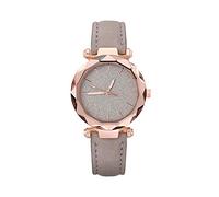Montre à quartz pour femme avec cadran scintillant et bracelet en cuir, gris, taille unique
