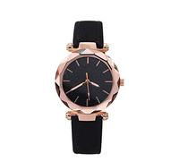Montre à quartz pour femme avec cadran scintillant et bracelet en cuir, Noir , taille unique