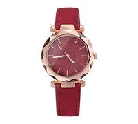 Montre à quartz pour femme avec cadran scintillant et bracelet en cuir Rose, Rouge, taille unique