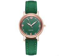 Montre à quartz pour femme, bracelet en cuir, 36 mm, lumineuse, ronde (vert)