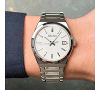 Seiko Montre Homme Classique SUR553P1 – Quartz analogique, cadran blanc, bracelet acier, argenté