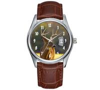Montre à quartz pour homme - Style décontracté - Étanche - Avec date - Classique - En cuir marron - Pour Noël, chasse aux animaux, chasse, marron, commercial