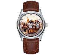 Montre à quartz pour homme - Style décontracté - Étanche - Date - Classique - En cuir marron - Montre de Noël Napoléon à la bataille de Friedland Horace Vernet, marron, commercial