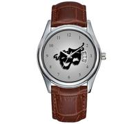 Montre à quartz pour homme - Style décontracté - Étanche - Date - Classique - En cuir marron - Pour Noël, comédie et tragédie - Masque de théâtre, marron, commercial