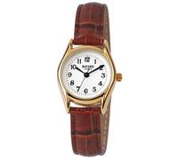 Montre à quartz ronde dorée pour dame bracelet marron Couleur : Boitier doré / bracelet bleu