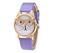 Montre à quartz tendance avec cadran à lunettes et chats pour homme, violet, taille unique