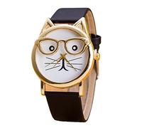 Montre à quartz tendance avec cadran à lunettes pour femmes avec lumière, Noir , taille unique
