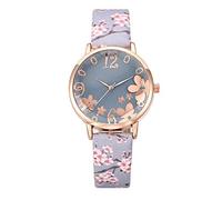 Montre à quartz tendance pour femme avec ceinture et fleurs imprimées - Petite montre analogique en relief pour femme, bleu clair, taille unique