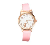 Montre à quartz tendance pour femme avec motif chat blanc avec aiguille des secondes, rose, taille unique