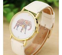 Montre à quartz tendance pour femme avec motif imprimé éléphant en cuir tissé Petit modèle, comme sur l'image, taille unique