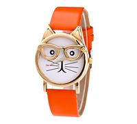 Montre à quartz tendance pour femme et homme Motif chats et lunettes, Orange, taille unique