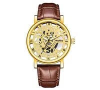 Montre à quartz tendance pour homme avec carillon horaire et fond creux imitation montre mécanique pour homme, marron, taille unique