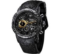 MASTOP Montre à quartz tendance pour homme avec grand cadran 3D Sculpture Dragon Montre de luxe exquise et créative, Noir, Mode