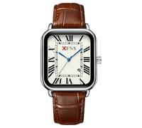 Montre à quartz vintage rectangulaire rectangulaire en cuir avec cadran simple à chiffres romains et cadran doré et argenté, Marron argenté, Classique, vintage, mode, affaires