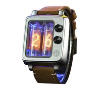 Montre à Tubes Nixie, Montre-Bracelet Cyberpunk à Tubes Nixie, Montre numérique Vintage Punk à Tubes, Verre Saphir, Format 12/24 Heures, Compatible avec la Recharge sans Fil, chronomètre