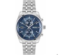 Hugo Boss Montre chronographe Skytraveller Quartz calendrier cadran bleu bracelet acier argenté