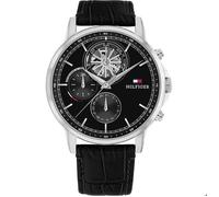 Tommy Hilfiger Montre Stewart 1710605 – Homme 44 mm – Acier, bracelet cuir noir, Quartz