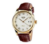 Montre Analogique à Quartz Business Décontracté Cuir Véritable Bande Montre à Poignet avec Cadran Blanc avec Motif Lettre Romaine, Plaqué Or fin Coque, 30M Résistant à l'Eau - Doré