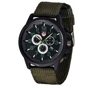 Montre analogique à quartz en acier inoxydable pour homme avec date et bracelet en cuir, Vert, taille unique