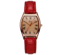 Montre analogique à quartz pour femme - En cuir - Pour femme - Montre décontractée - Presse à la main, Rouge, taille unique