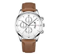 Montre analogique à quartz pour homme avec boîtier en acier inoxydable et cuir, l, taille unique